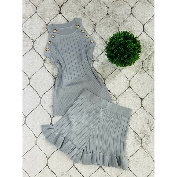 DAIMARAN Paris Women's Matching Set 2 Pieces Gray Tank Top + Short Ruffle S - Picture 1 of 6